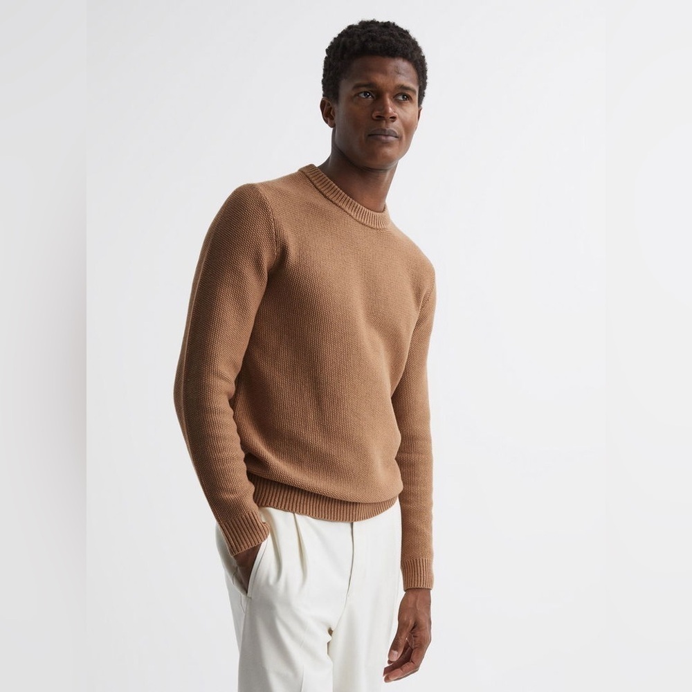Reiss Cole Ribbed Crew Neck Jumper In Camel XL